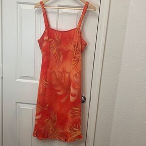 Robbie Bee Sz 10 Square Neck Sleeveless Ruffled Hem Fully Lined Tropical Dress